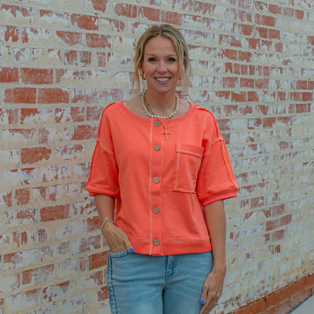 Believer Button Up Blouse - CORAL - Image 2