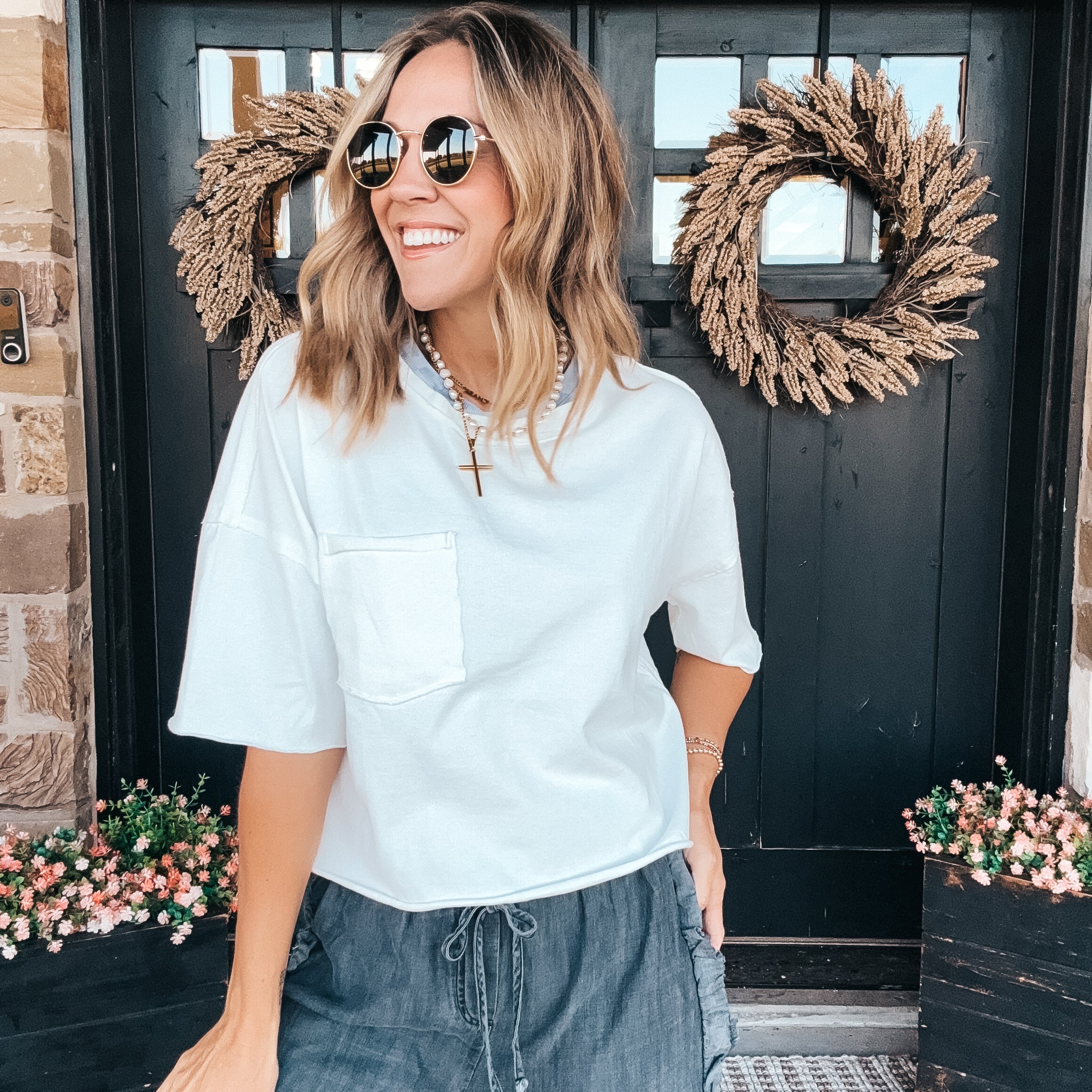 Camille Cropped Basic Tee - WHITE