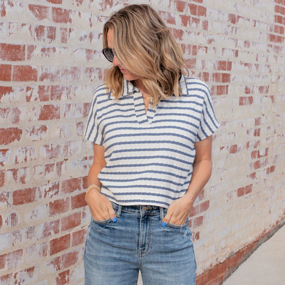 Chrisley Cropped Blouse - DENIM - Image 2