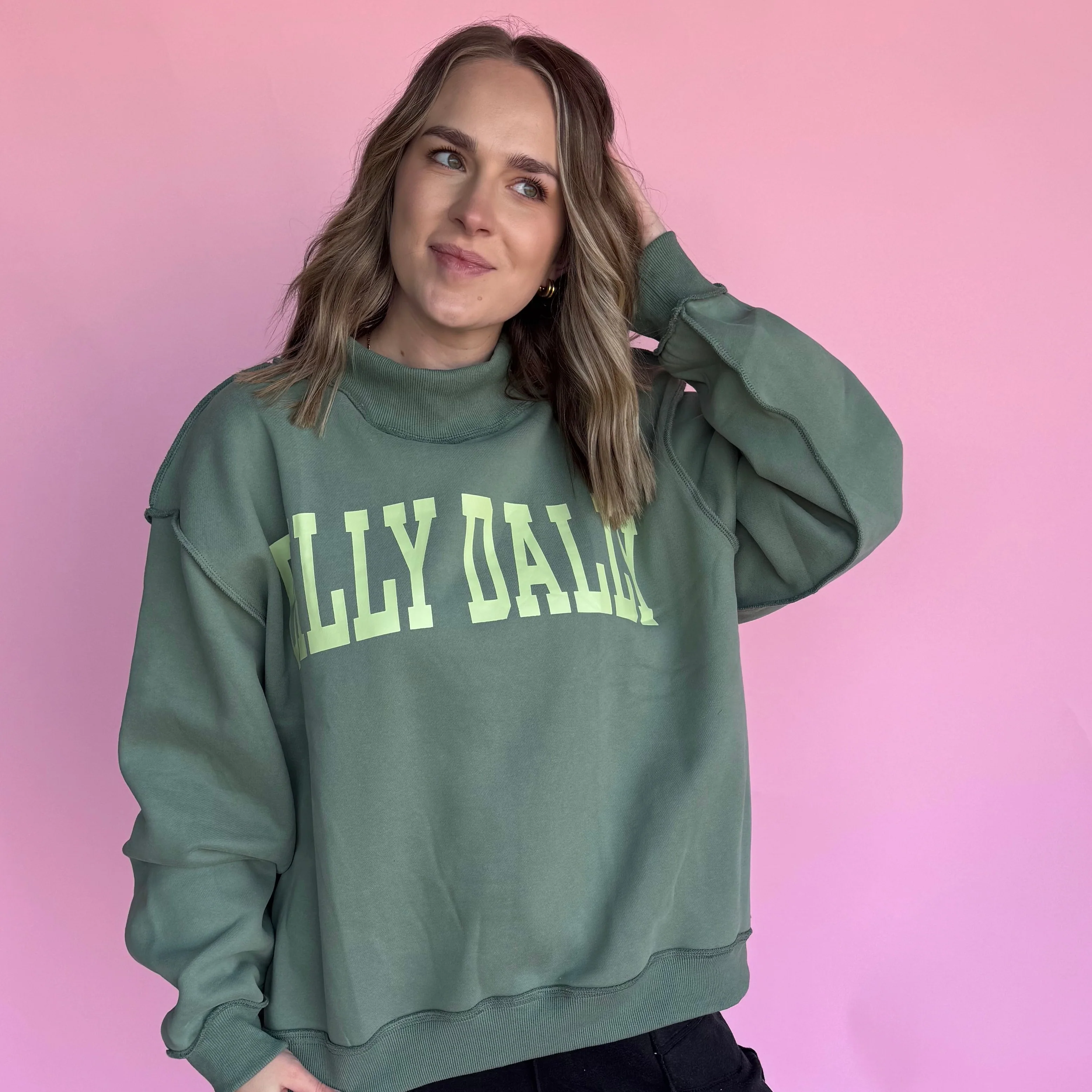 Dilly Dally Mock Neck Sweater - GREEN - Image 2