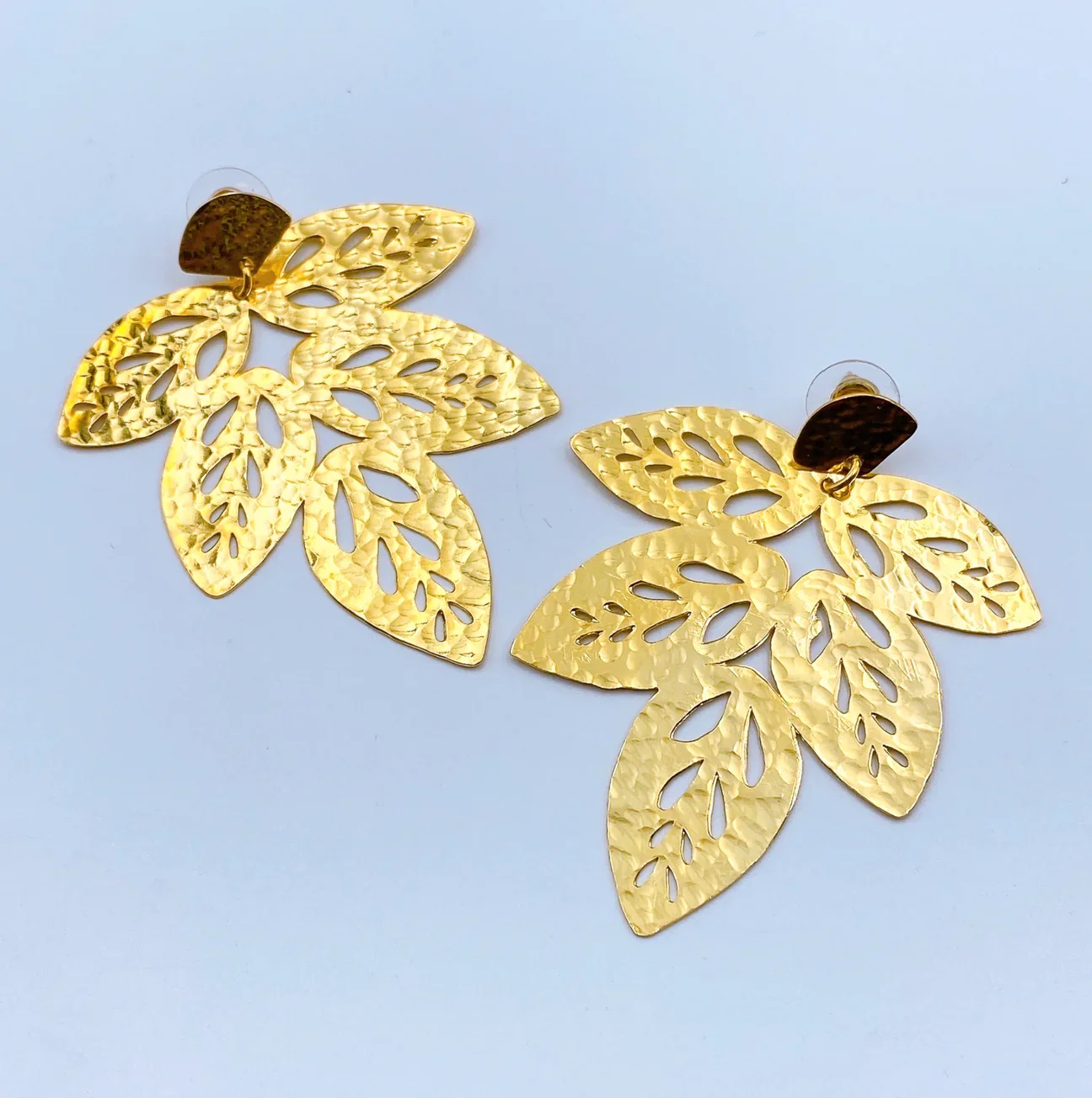 Giant Leaf Gold Earrings - Image 2