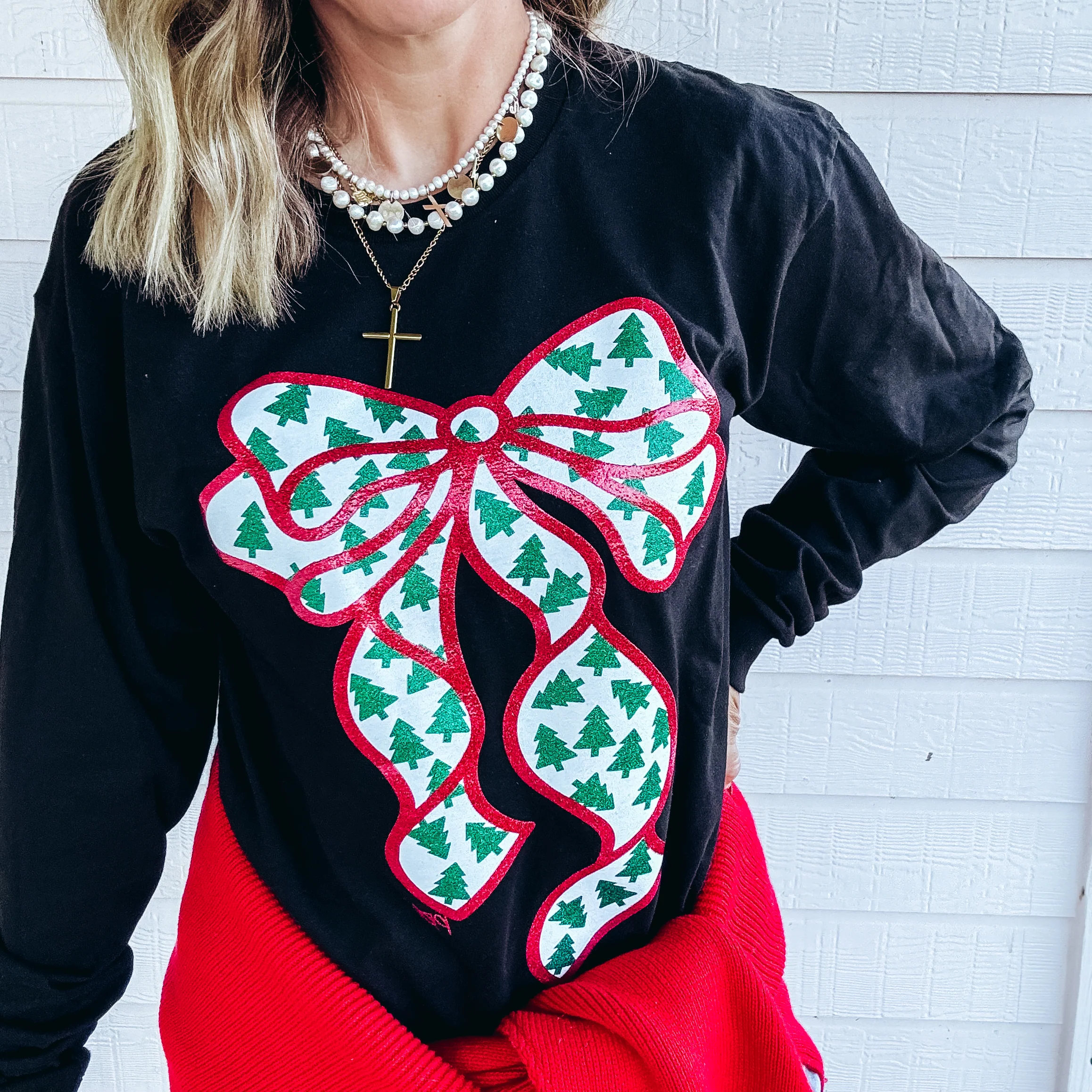 Glitter Bow with Tiny Trees Longsleeve - Image 2