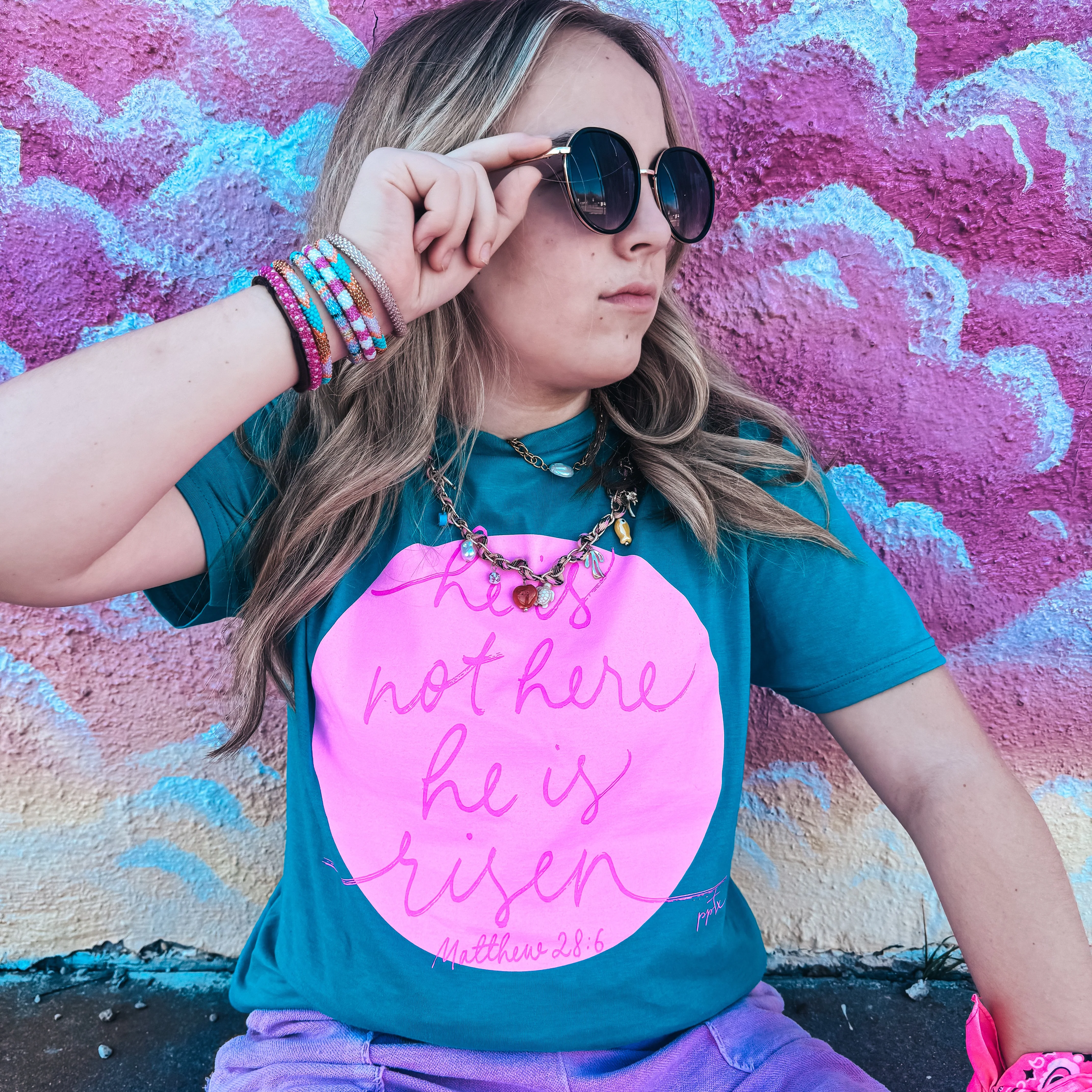 He is Risen Pink Circle Tee - Image 2