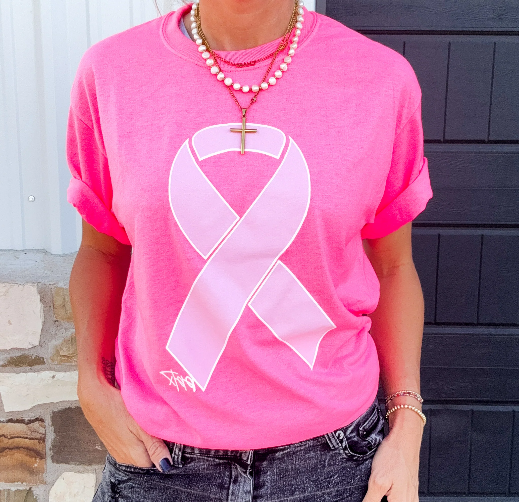 Neon Pink Breast Cancer Ribbon - Image 2