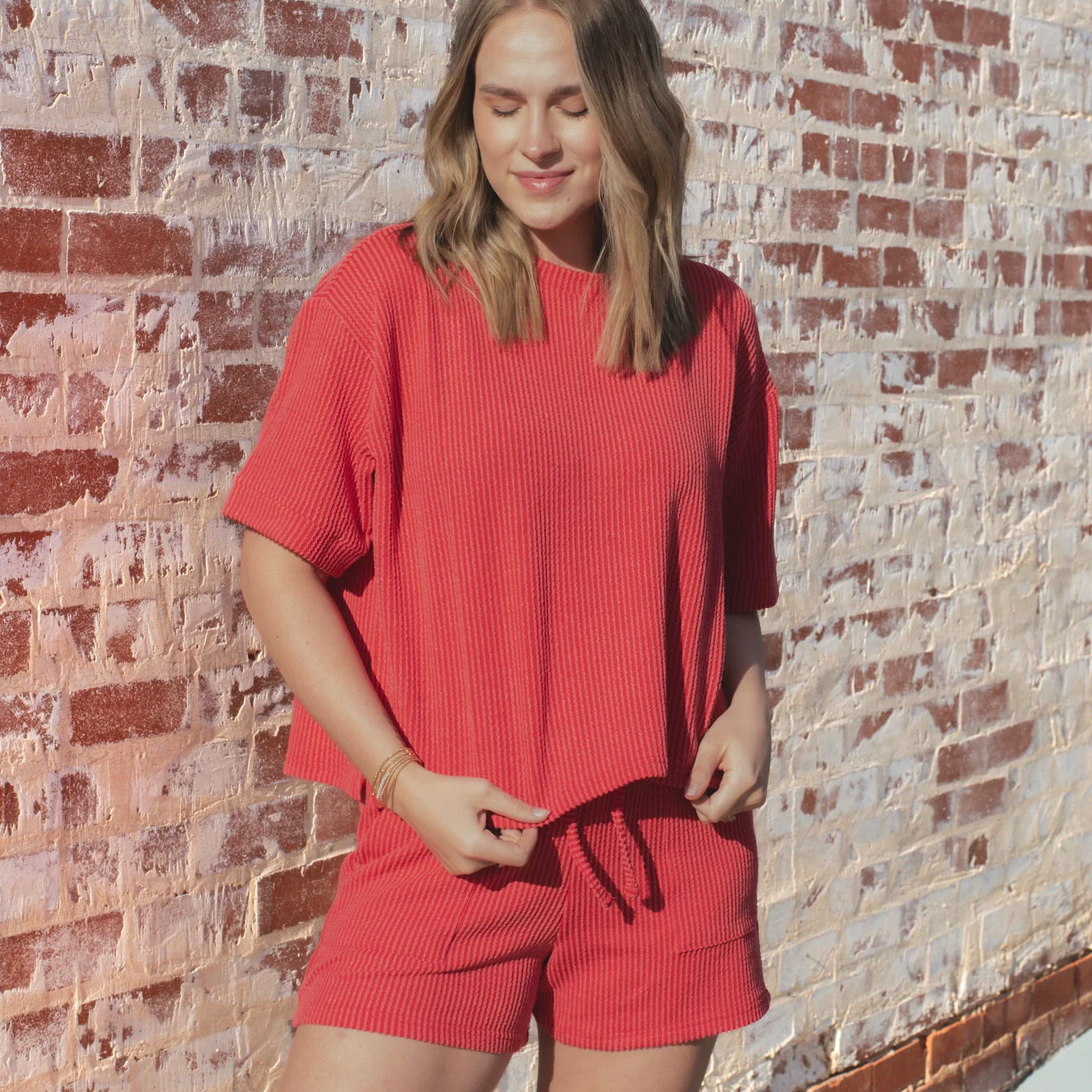 Raegan Ribbed Set - RED - Image 2