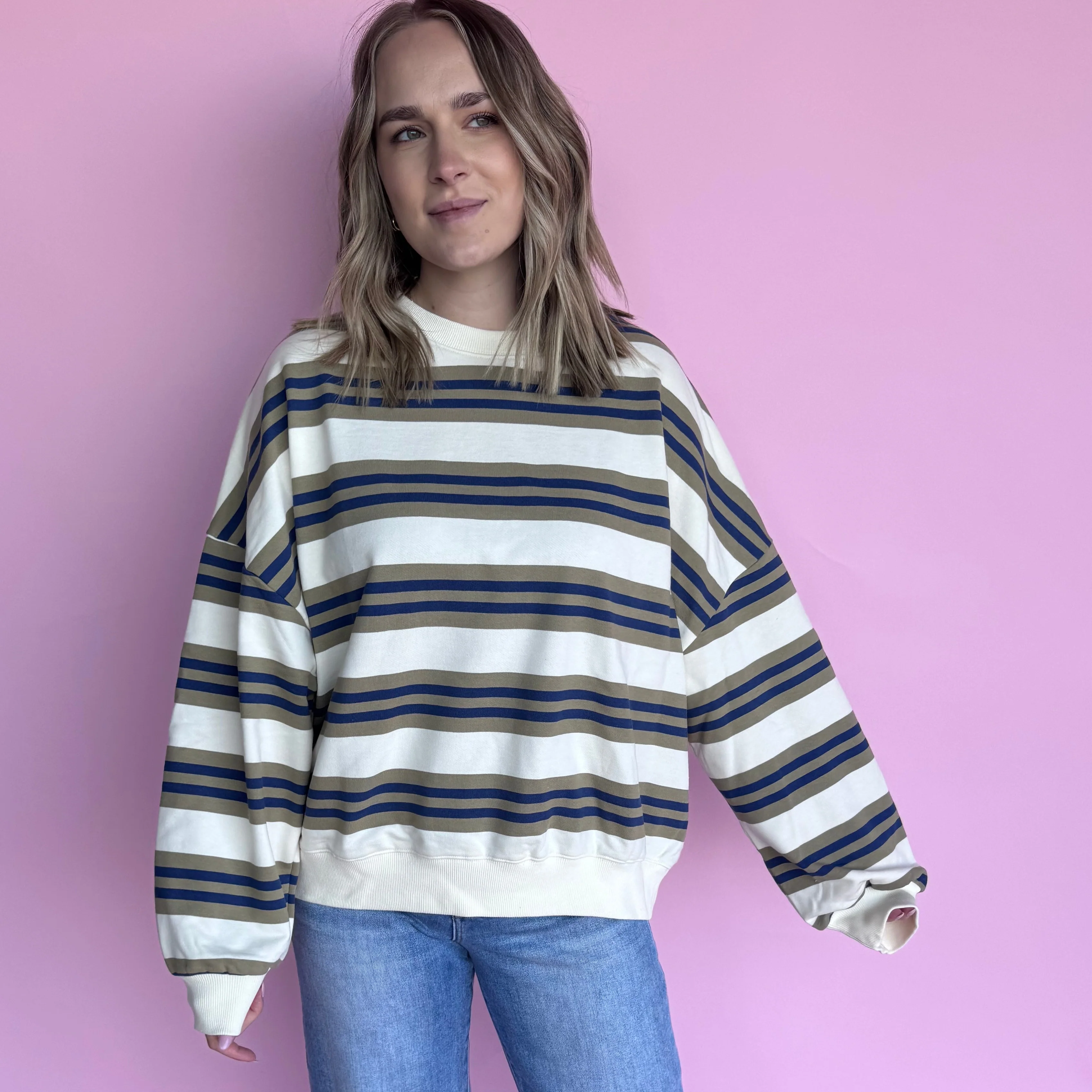 Stevie Oversized Striped Top - OLIVE - Image 2