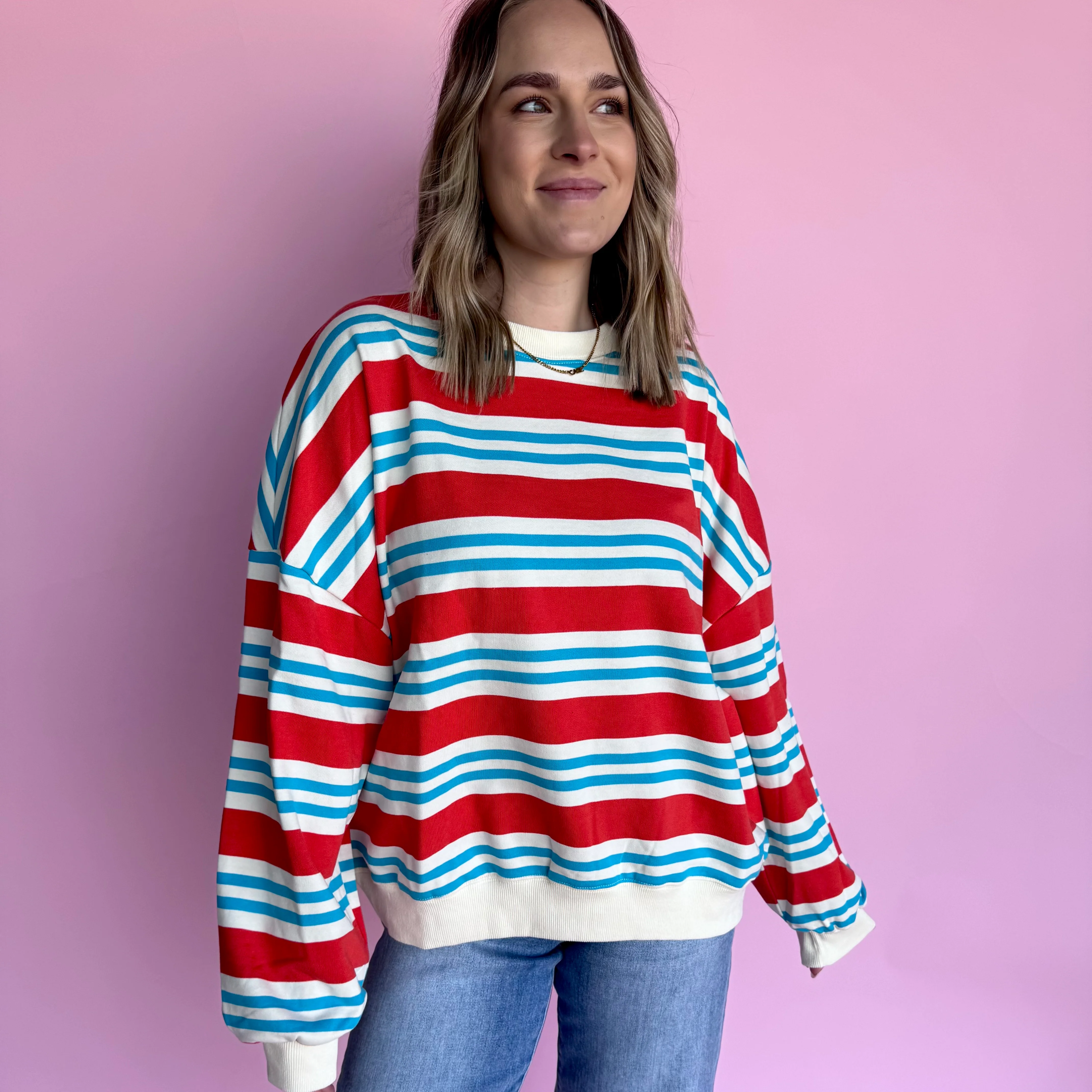 Stevie Oversized Striped Top - RED - Image 2