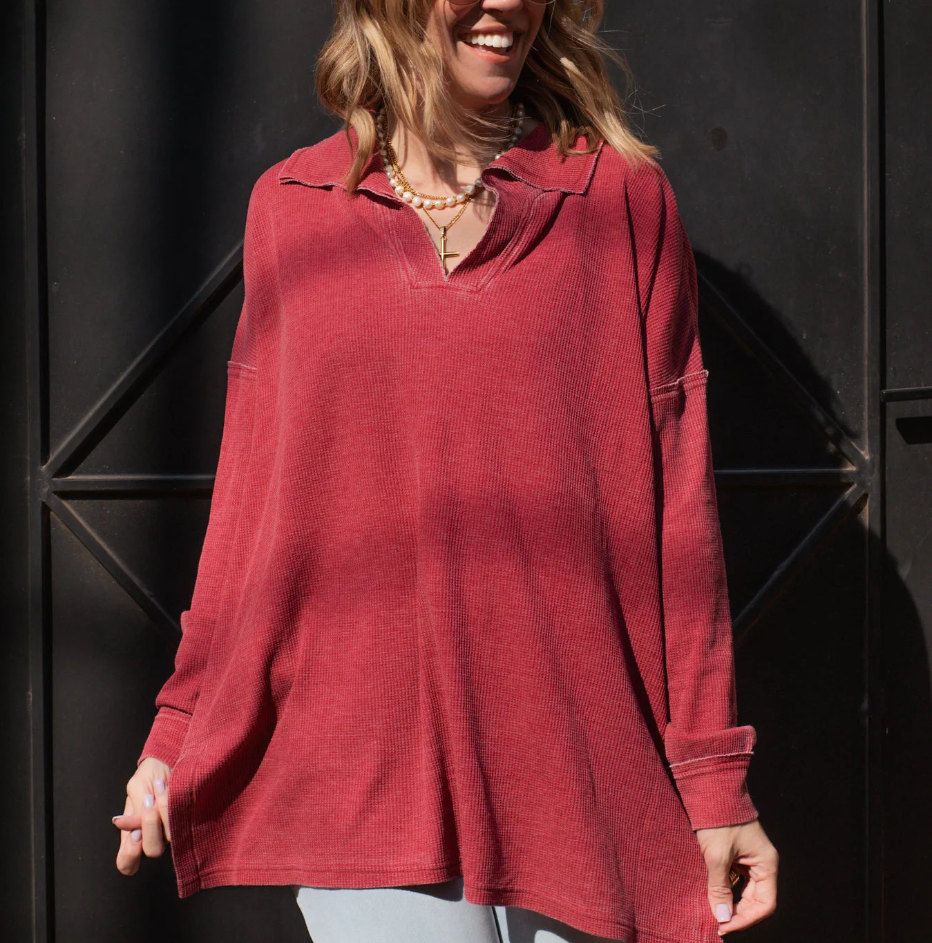 Tannah Waffle Knit Tunic - RED
